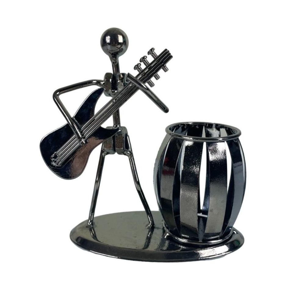 Unique Metal Guitar Player Pen Pencil Holder Desk, Office, Bolts, Music Gift